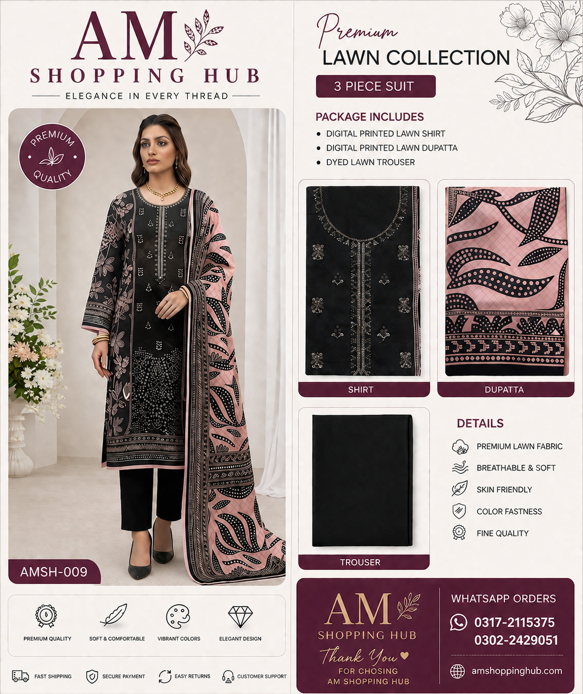Premium Unstitched 3 Piece Lawn Suit with Lawn Dupatta