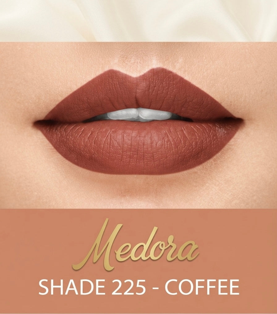 Medora Matte Lipstick – Shade 225 Coffee (Rich Brown Hue, Long-Lasting Velvet Finish)
