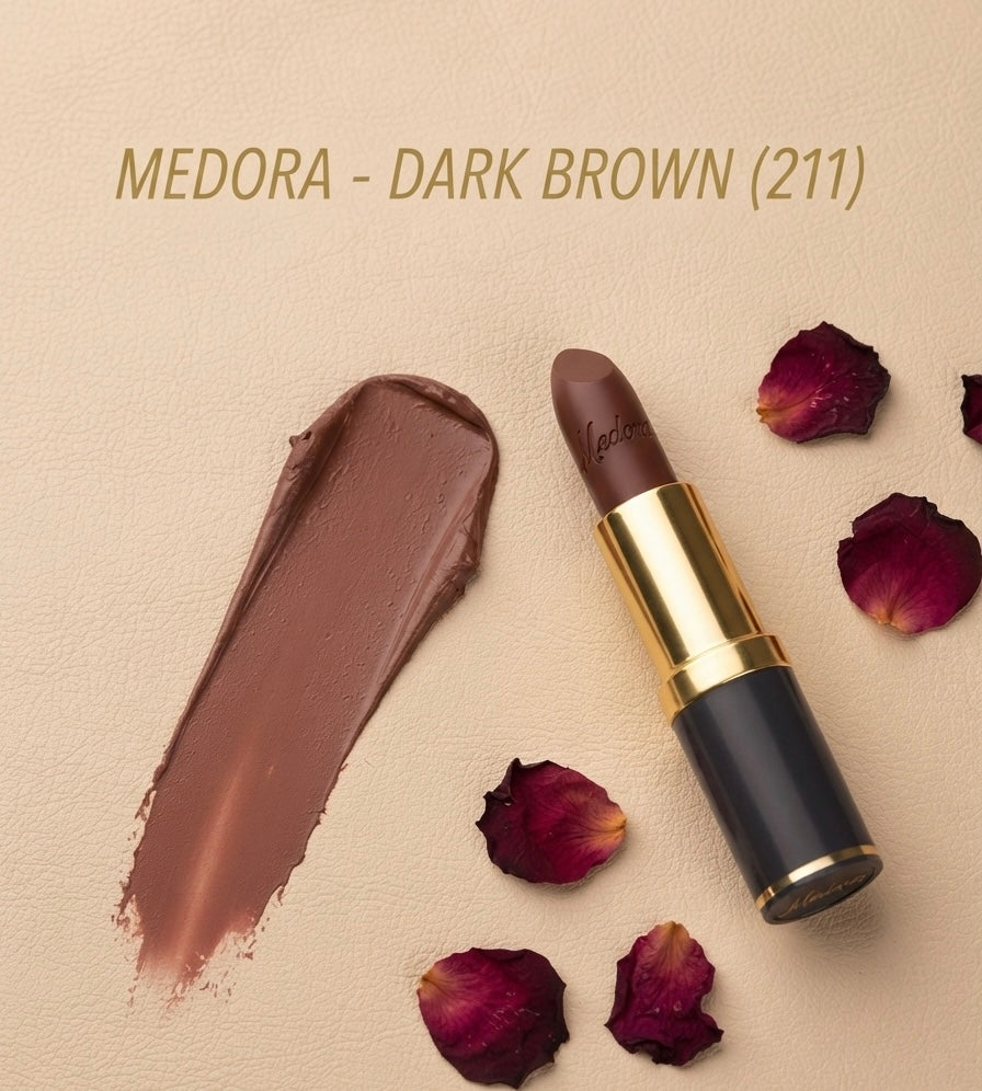 Medora Matte Lipstick – Shade 211 Dark Brown (Long-Lasting, Highly Pigmented)