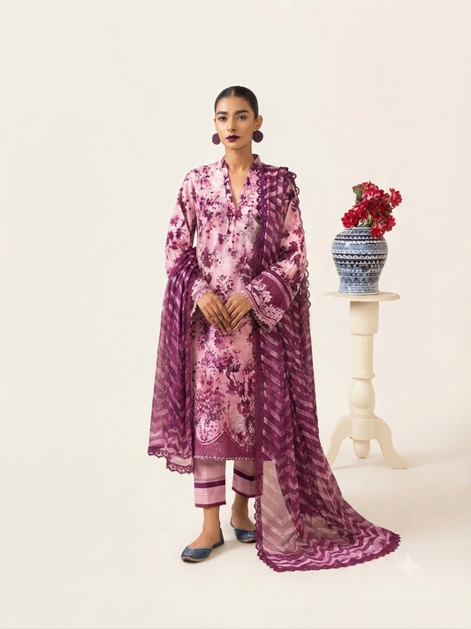 Premium Unstitched 3 Piece Lawn Suit with Lawn Dupatta
