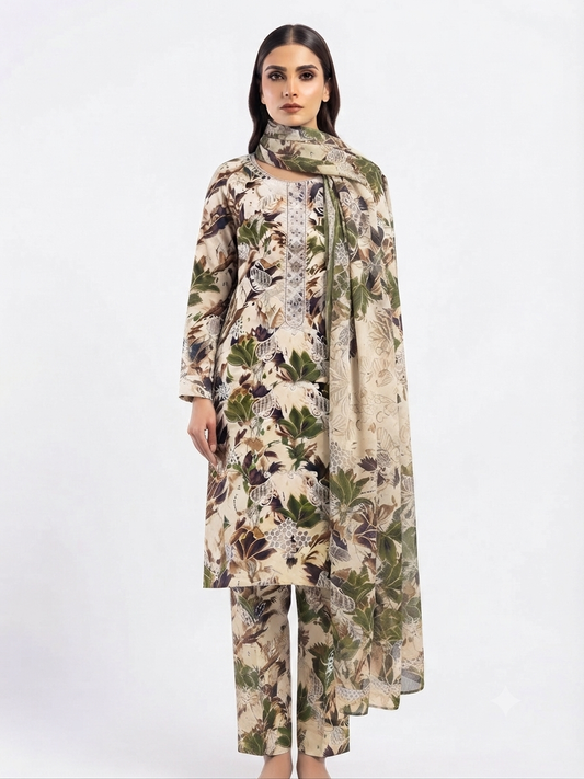 Premium Unstitched 3 Piece Lawn Suit with Lawn Dupatta