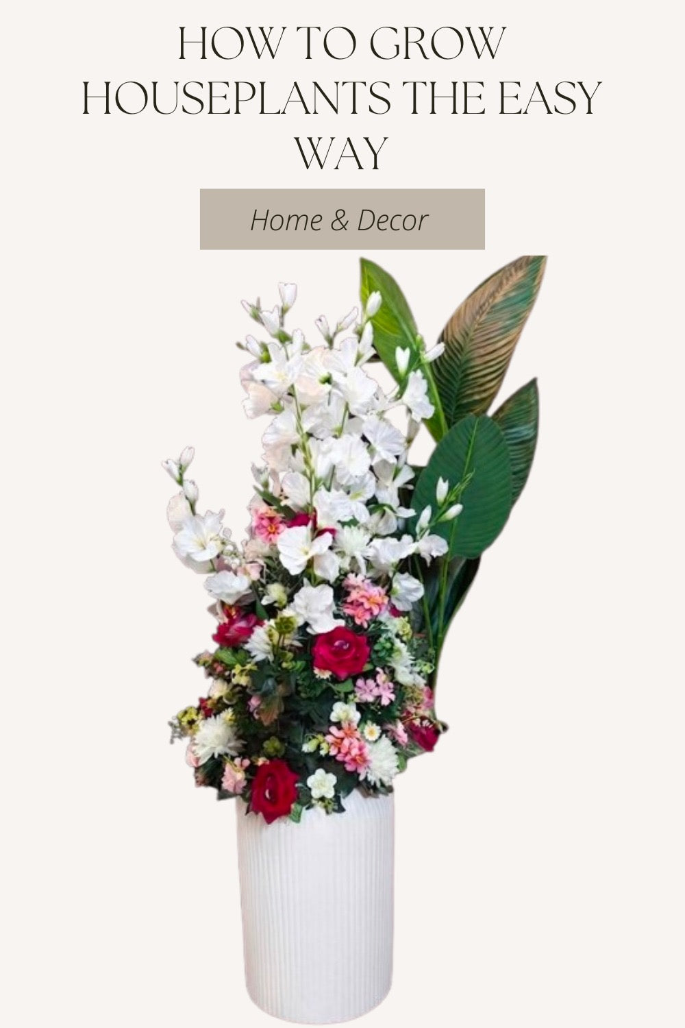 Luxury Artificial White & Red Flower Arrangement in White Ribbed Vase | Elegant Home Decor