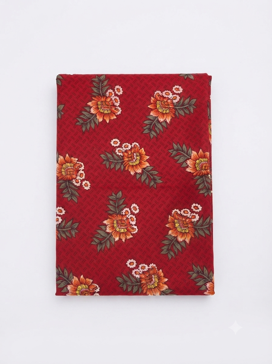 3 Piece Unstitched Printed Lawn Suit with Printed Lawn Dupatta – Red Floral