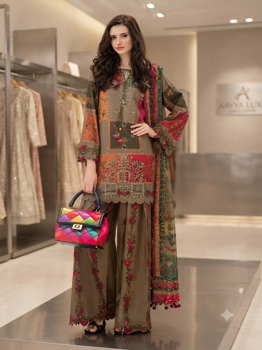 Premium Printed Lawn Suit with Chiffon Dupatta – 3 Piece Unstitched