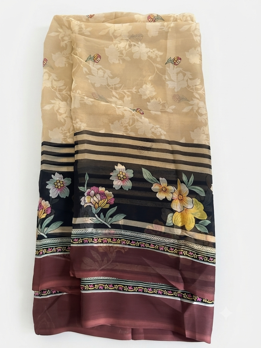 Women’s Unstitched 3 Piece Printed Lawn Suit with Printed Chiffon Dupatta – Black Floral
