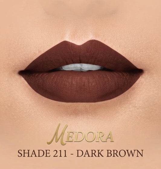 Medora Matte Lipstick – Shade 211 Dark Brown (Long-Lasting, Highly Pigmented)