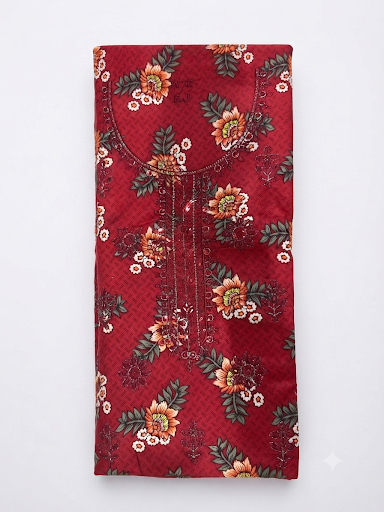 3 Piece Unstitched Printed Lawn Suit with Printed Lawn Dupatta – Red Floral