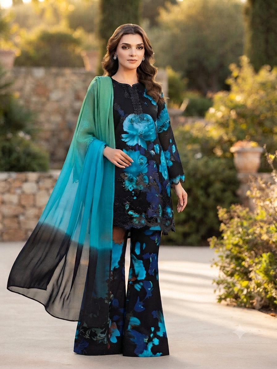 Premium Printed Lawn Suit with Chiffon Dupatta – 3 Piece Unstitched