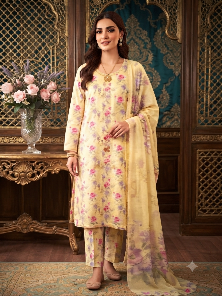 Premium Printed Lawn Suit with Chiffon Dupatta – 3 Piece Unstitched