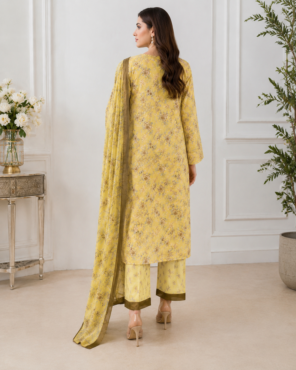 Yellow Floral Printed 3 Piece Lawn Suit with Printed Chiffon Dupatta | Premium Summer Collection