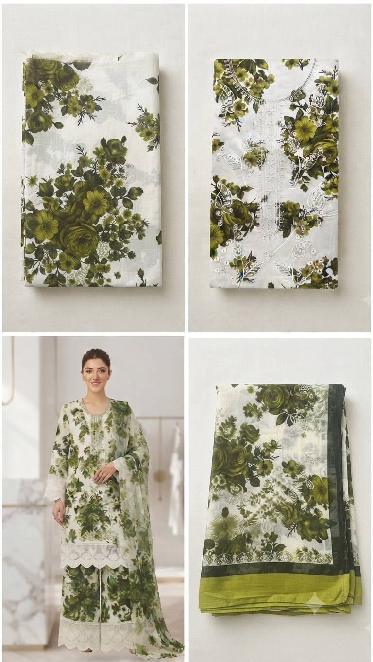 Premium Printed Lawn Suit with Chiffon Dupatta – 3 Piece Unstitched