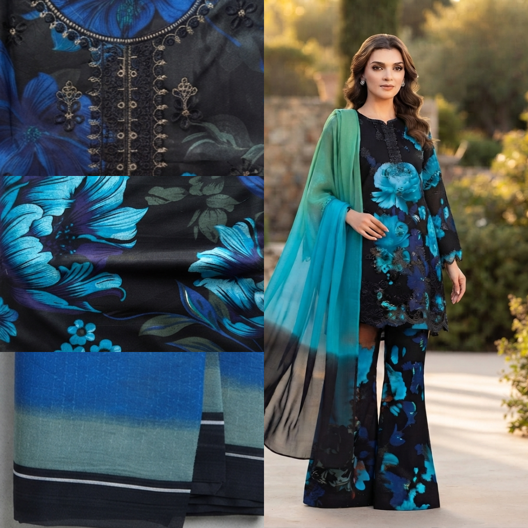 Premium Printed Lawn Suit with Chiffon Dupatta – 3 Piece Unstitched