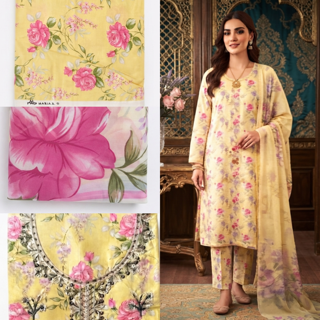 Premium Printed Lawn Suit with Chiffon Dupatta – 3 Piece Unstitched