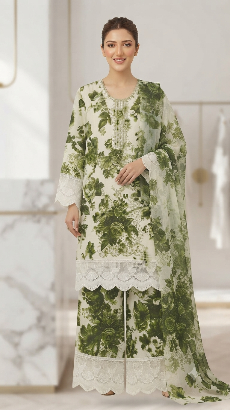 Premium Printed Lawn Suit with Chiffon Dupatta – 3 Piece Unstitched