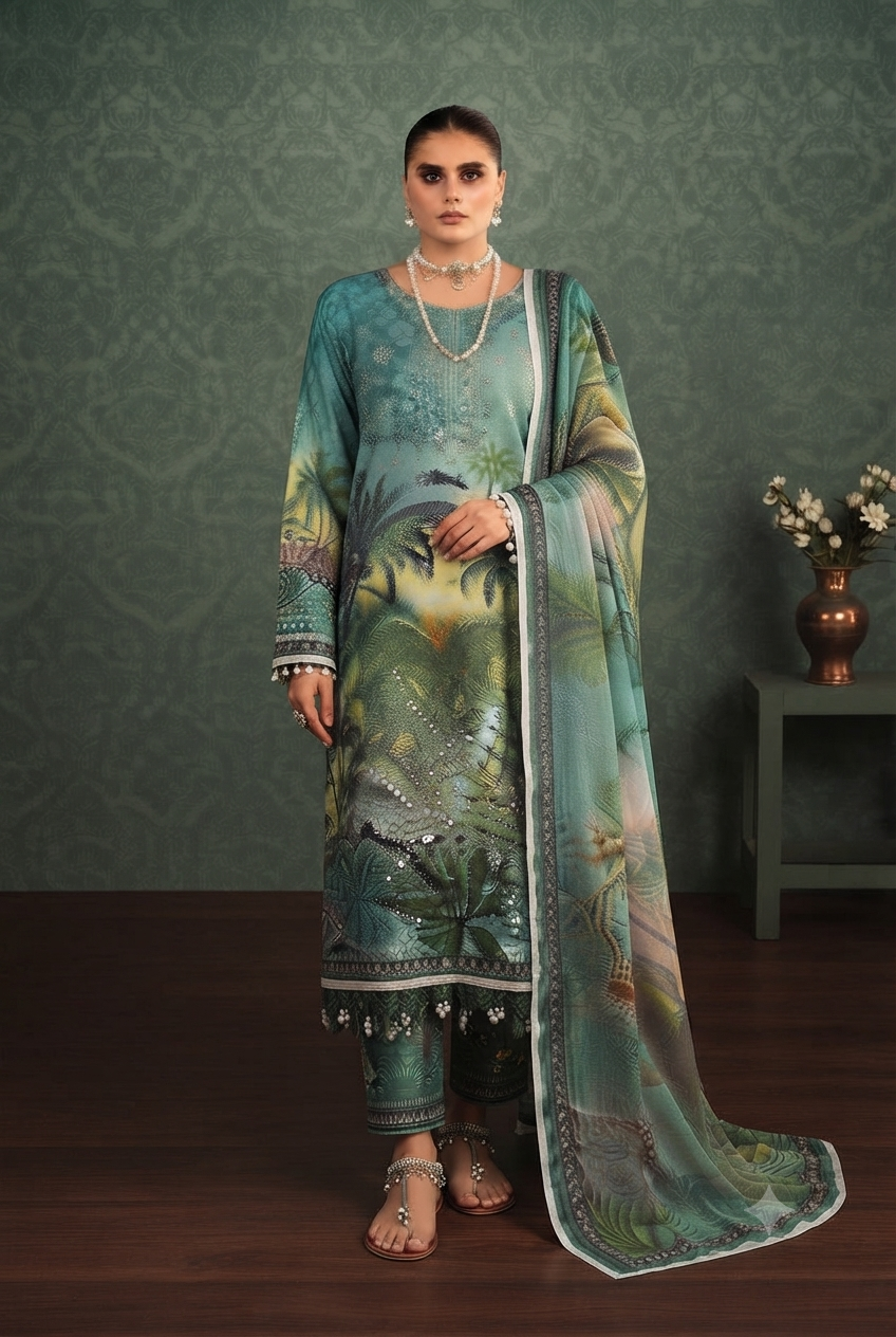 Premium Printed Lawn Suit with Chiffon Dupatta – 3 Piece Unstitched